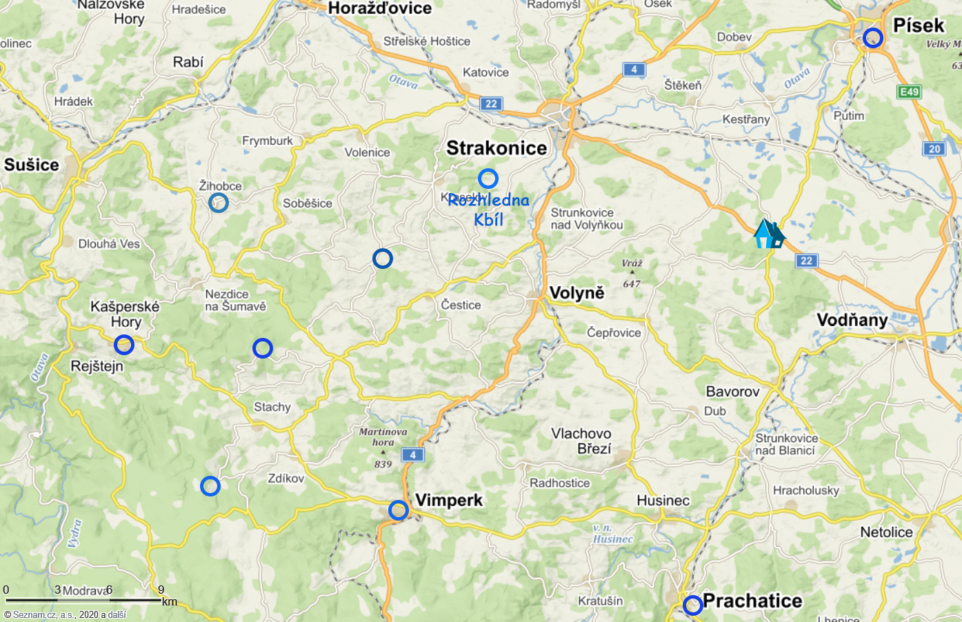 Interaktivní mapa míst v okolí