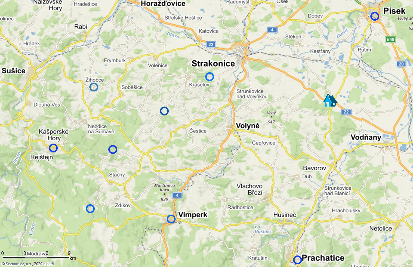 Interaktivní mapa míst v okolí